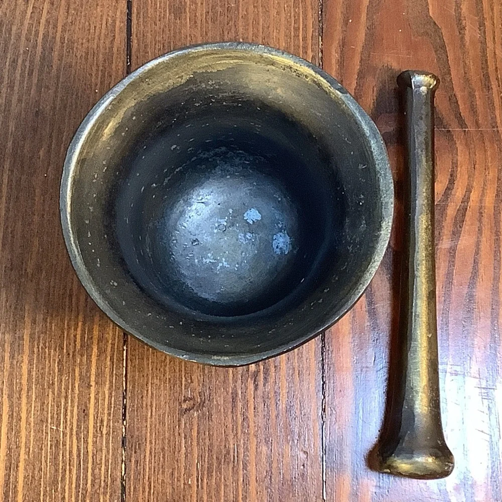 Cast Bronze Mortar And Pestle Primitive Stamped RA